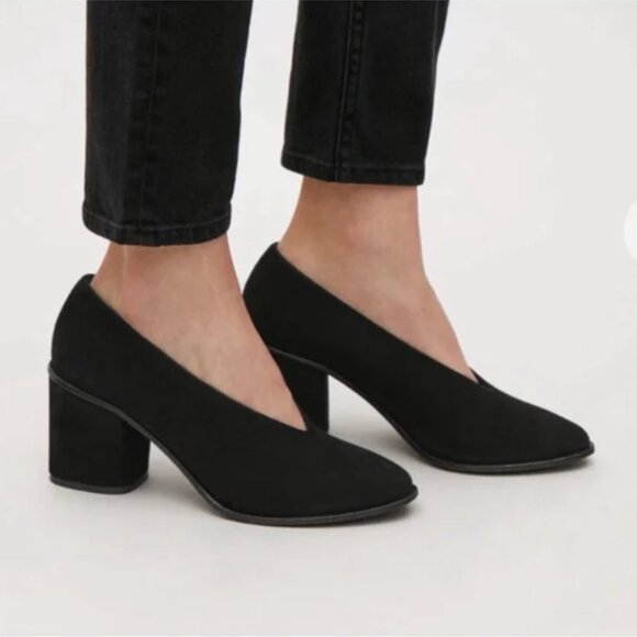 COS Black Suede Block Heels Size 39 - Picture 1 of 10